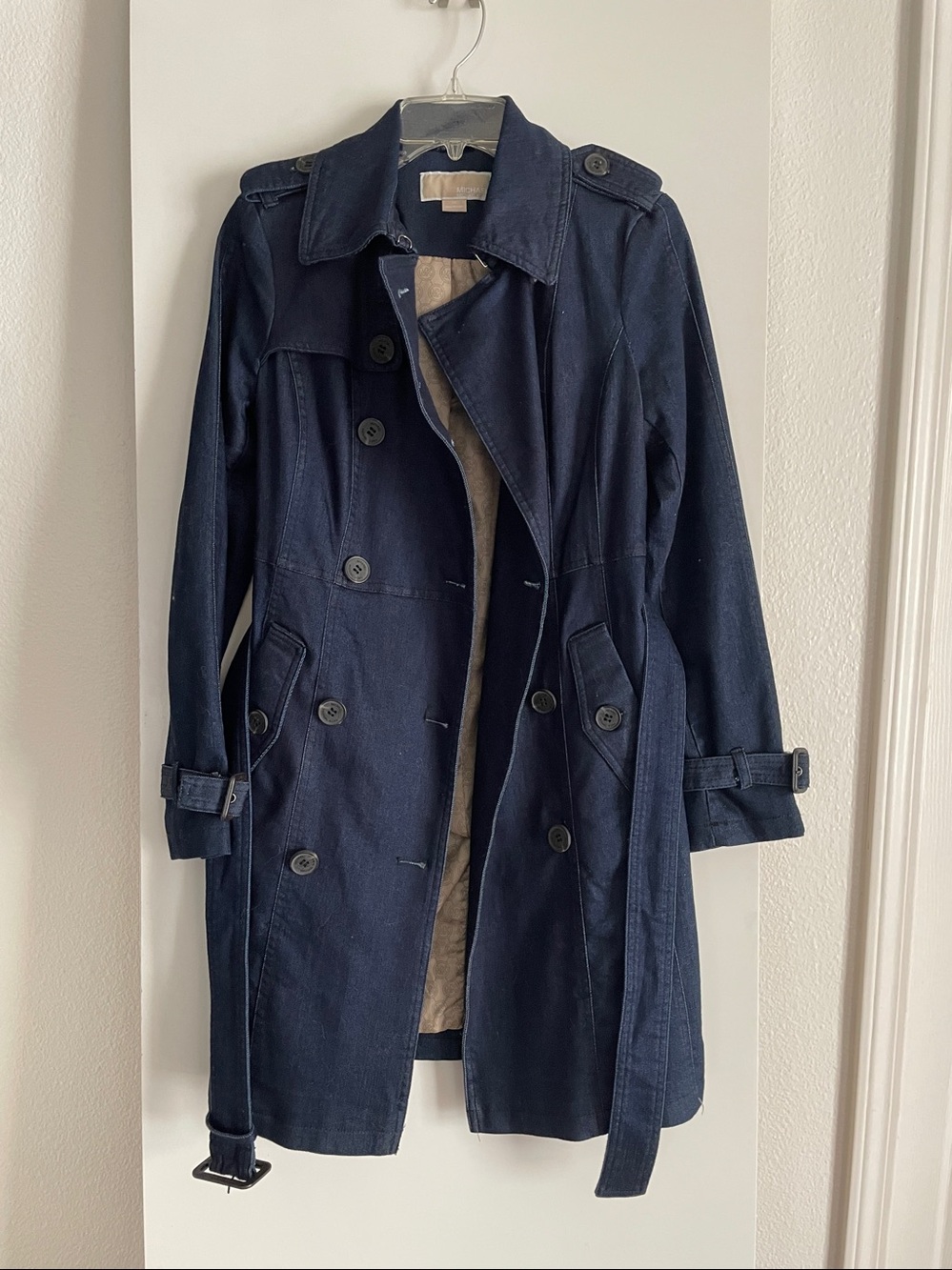 Michael Kors Dark Denim Trench Coat Cotton Fully Lined Double Breasted NWOT